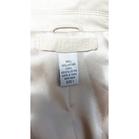 Chicos Womens Size 1 Leather Moto Jacket Tan Button Up Pockets - Picture 5 of 6